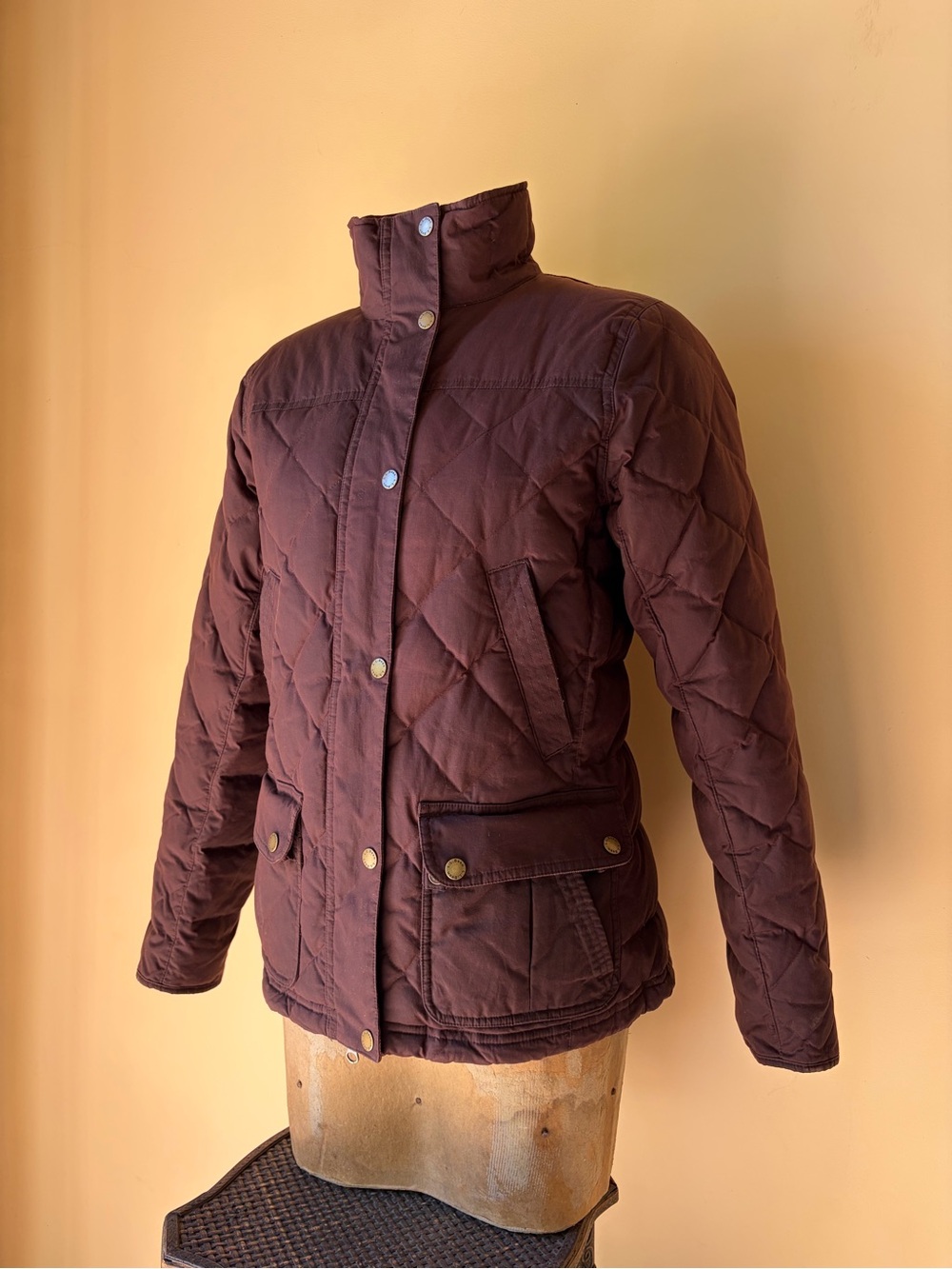L.L Bean Brown Purple Quilted Barn Chore Coat Jacket Corduroy Collar